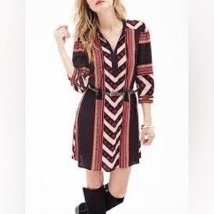 Forever 21 Bohemian Chevron Print Shirt Dress